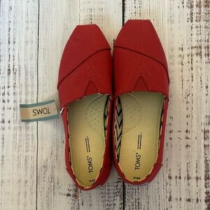 TOMS Red Canvas Slip-On Shoes